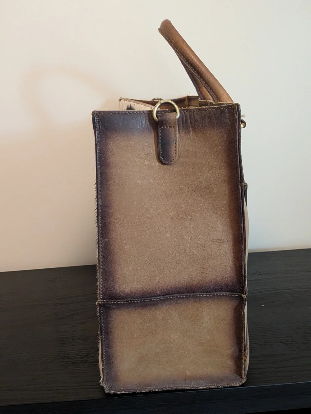 American Darling Cowhide Leather Top-Handle Tote Bag in Brown & White